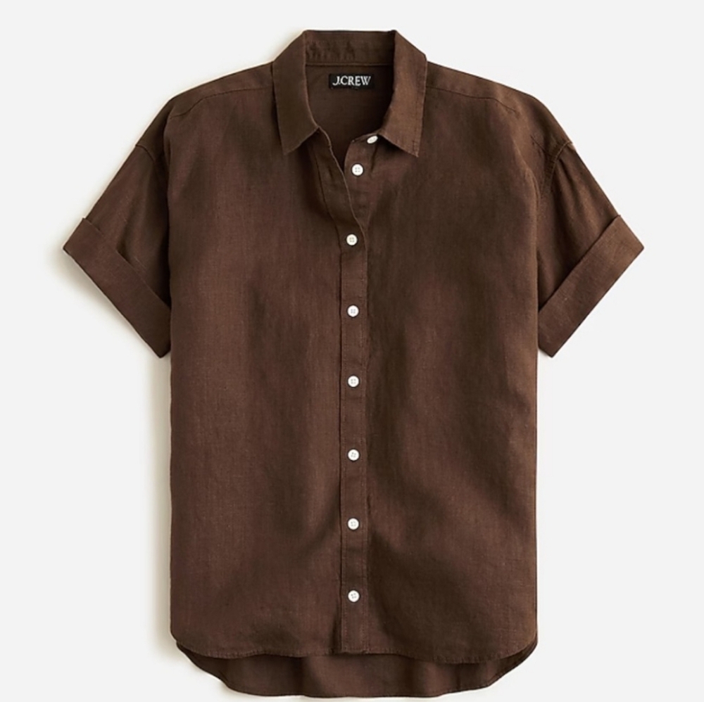J. Crew Capitaine shirt in Baird McNutt Irish Linen - Deep Chocolate Brown - Picture 3 of 15